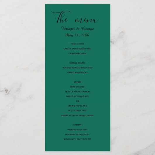 エメラルドグリーンブラックメニュー緑のトロピカルカード メニュー (正面)