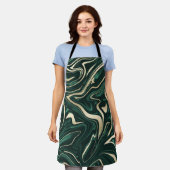 エメラルドグリーンブラック金ゴールド大理石#3 (ホイルフェイク) エプロン (着用した状態)