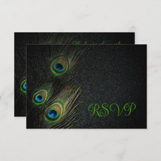 エメラルドグリーンブラック金ゴールド結婚孔雀 招待状 (正面/裏面)