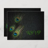 エメラルドグリーンブラック金ゴールド結婚孔雀 招待状 (正面/裏面)
