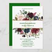 エメラルドグリーンブルガンディ海軍金ゴールド結婚フローラ 招待状 (正面/裏面)