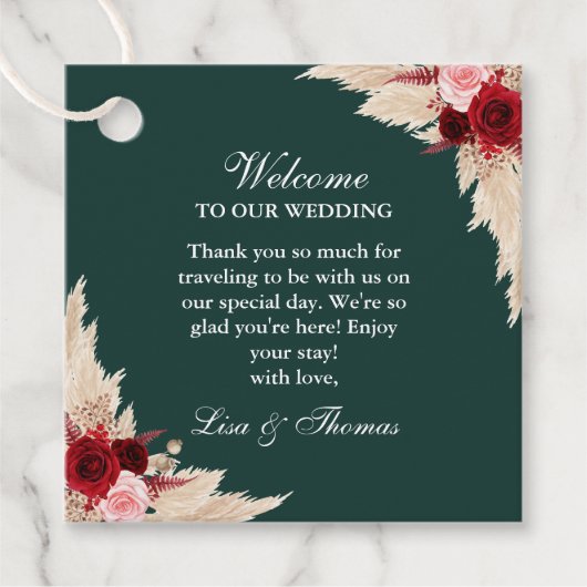 エメラルドグリーンブルゴーニュバラ結婚ズへようこそ フェイバータグ (正面)