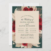 エメラルドグリーンブルゴーニュバラ結婚式招待状 招待状 (正面)