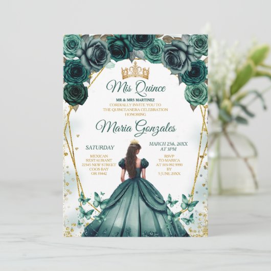 エメラルドグリーンプリンセスキンセアニラクラウンフローラ 招待状 (スタンド正面)