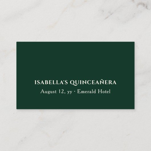 エメラルドグリーンプリンセスドレパーソナライズされたス プレイスカード (裏面)
