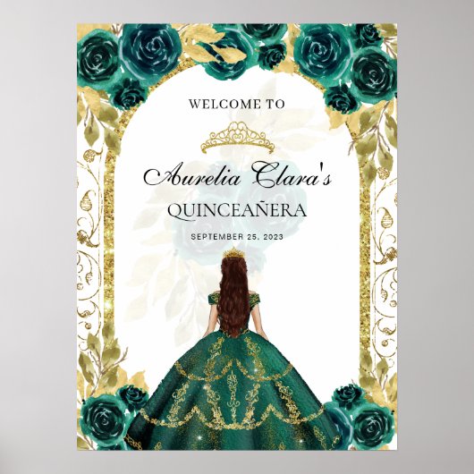 エメラルドグリーンプリンセスフローラキンセニェラ誕生日 ポスター (正面)