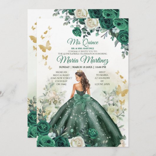 エメラルドグリーンプリンセスフローラメキシカンミンス 招待状 (正面/裏面)