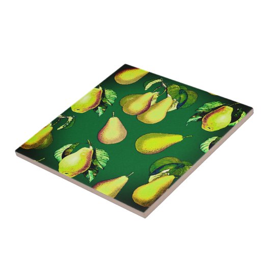 エメラルドグリーンプリントティル上の散乱梨の木 タイル (側面)