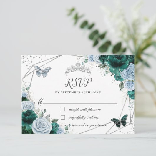 エメラルドグリーンベビーブルーフローラシルバーキンセアニラ 出欠カード (スタンド正面)