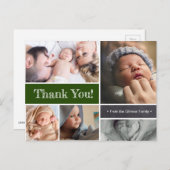 エメラルドグリーンベビー写真ありがとうはがき ポストカード (正面/裏面)