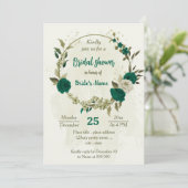 エメラルドグリーンベージュフラワーズブライダルシャワー 招待状 (スタンド正面)