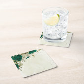 エメラルドグリーンベージュ結婚フラワーズ スクエアペーパーコースター (インサイチュ)