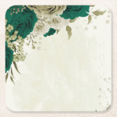 エメラルドグリーンベージュ結婚フラワーズ スクエアペーパーコースター (正面)