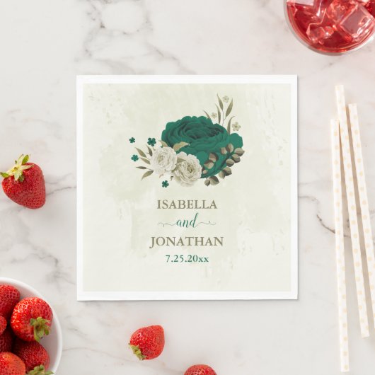 エメラルドグリーンベージュ結婚フラワーズ スタンダードランチョンナプキン (インサイチュ)