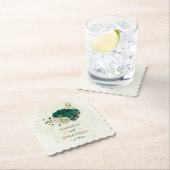 エメラルドグリーンベージュ結婚フラワーズ ペーパーコースター (インサイチュ)