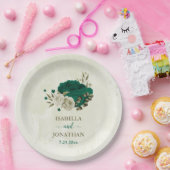 エメラルドグリーンベージュ結婚フラワーズ ペーパープレート (パーティー)