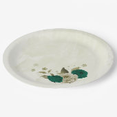 エメラルドグリーンベージュ結婚フラワーズ ペーパープレート (アングル)