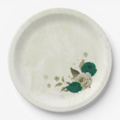 エメラルドグリーンベージュ結婚フラワーズ ペーパープレート (正面)