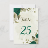 エメラルドグリーンベージュ花のテーブル番号カード 招待状 (裏面)