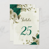 エメラルドグリーンベージュ花のテーブル番号カード 招待状 (正面/裏面)