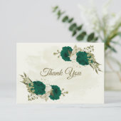 エメラルドグリーンベージュ花結婚植物園 サンキューカード (スタンド正面)