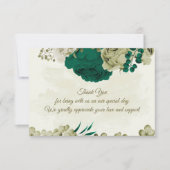 エメラルドグリーンベージュ花結婚植物園 サンキューカード (正面)