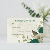 エメラルドグリーンベージュ花結婚植物園 出欠カード (スタンド正面)