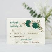 エメラルドグリーンベージュ花結婚植物園 出欠カード (スタンド正面)
