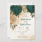 エメラルドグリーンベージュ金ゴールドブライダルシャワー 招待状 (正面)