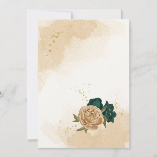 エメラルドグリーンベージュ金ゴールド植物表 招待状 (裏面)