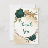 エメラルドグリーンベージュ金ゴールド結婚植物学 サンキューカード (正面)