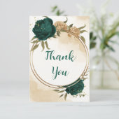 エメラルドグリーンベージュ金ゴールド結婚植物学 サンキューカード (スタンド正面)