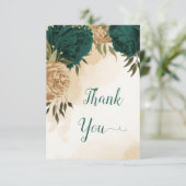 エメラルドグリーンベージュ金ゴールド結婚植物学 サンキューカード (スタンド正面)