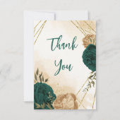 エメラルドグリーンベージュ金ゴールド結婚植物学 サンキューカード (正面)