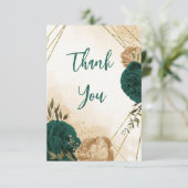 エメラルドグリーンベージュ金ゴールド結婚植物学 サンキューカード (スタンド正面)