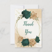 エメラルドグリーンベージュ金ゴールド結婚植物学 サンキューカード (正面)