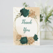 エメラルドグリーンベージュ金ゴールド結婚植物学 サンキューカード (スタンド正面)
