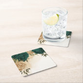 エメラルドグリーンベージュ金ゴールド結婚植物学 スクエアペーパーコースター (インサイチュ)