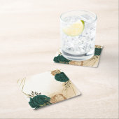 エメラルドグリーンベージュ金ゴールド結婚植物学 スクエアペーパーコースター (インサイチュ)