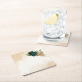 エメラルドグリーンベージュ金ゴールド結婚植物学 スクエアペーパーコースター (インサイチュ)