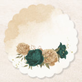 エメラルドグリーンベージュ金ゴールド結婚植物学 ペーパーコースター (正面)