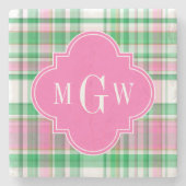 エメラルドグリーンホットピンクホットマドラスモノグラム ストーンコースター (正面)