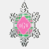 エメラルドグリーンホットピンクホットマドラスモノグラム スノーフレークピューターオーナメント (右)