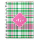エメラルドグリーンホットピンクホットマドラスモノグラム ノートブック (正面)