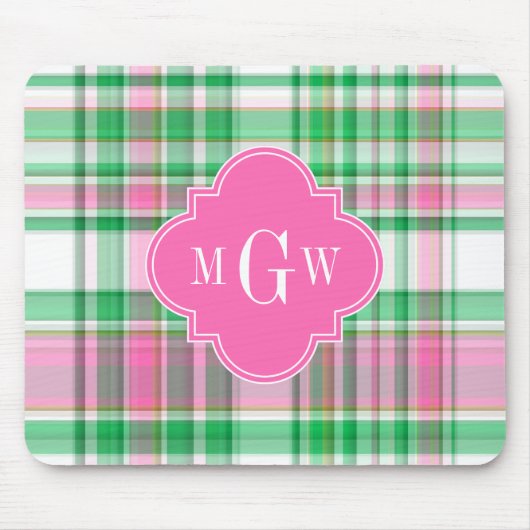 エメラルドグリーンホットピンクホットマドラスモノグラム マウスパッド (正面)