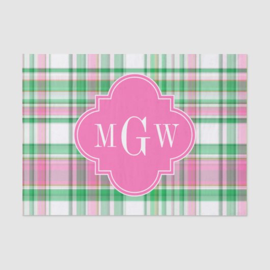 エメラルドグリーンホットピンクホットマドラスモノグラム 薄葉紙 (正面)