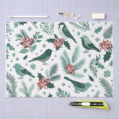 エメラルドグリーンホリデーバードティッシュペーパー 薄葉紙 (クラフト)