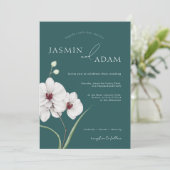 エメラルドグリーンホワイトオーキズイニシャルフローラ結婚ズ 招待状 (スタンド正面)