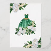 エメラルドグリーンホワイト牡丹キンセアニェラミサ金ゴールド 箔招待状 (裏面)