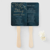 エメラルドグリーンボタニカルエレガントな結婚式のプログラム ハンドファン (正面&裏面)